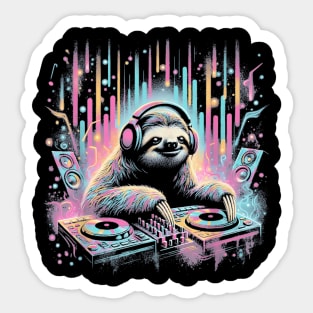 Sloth Wearing Headphones Music  Turntables Sticker